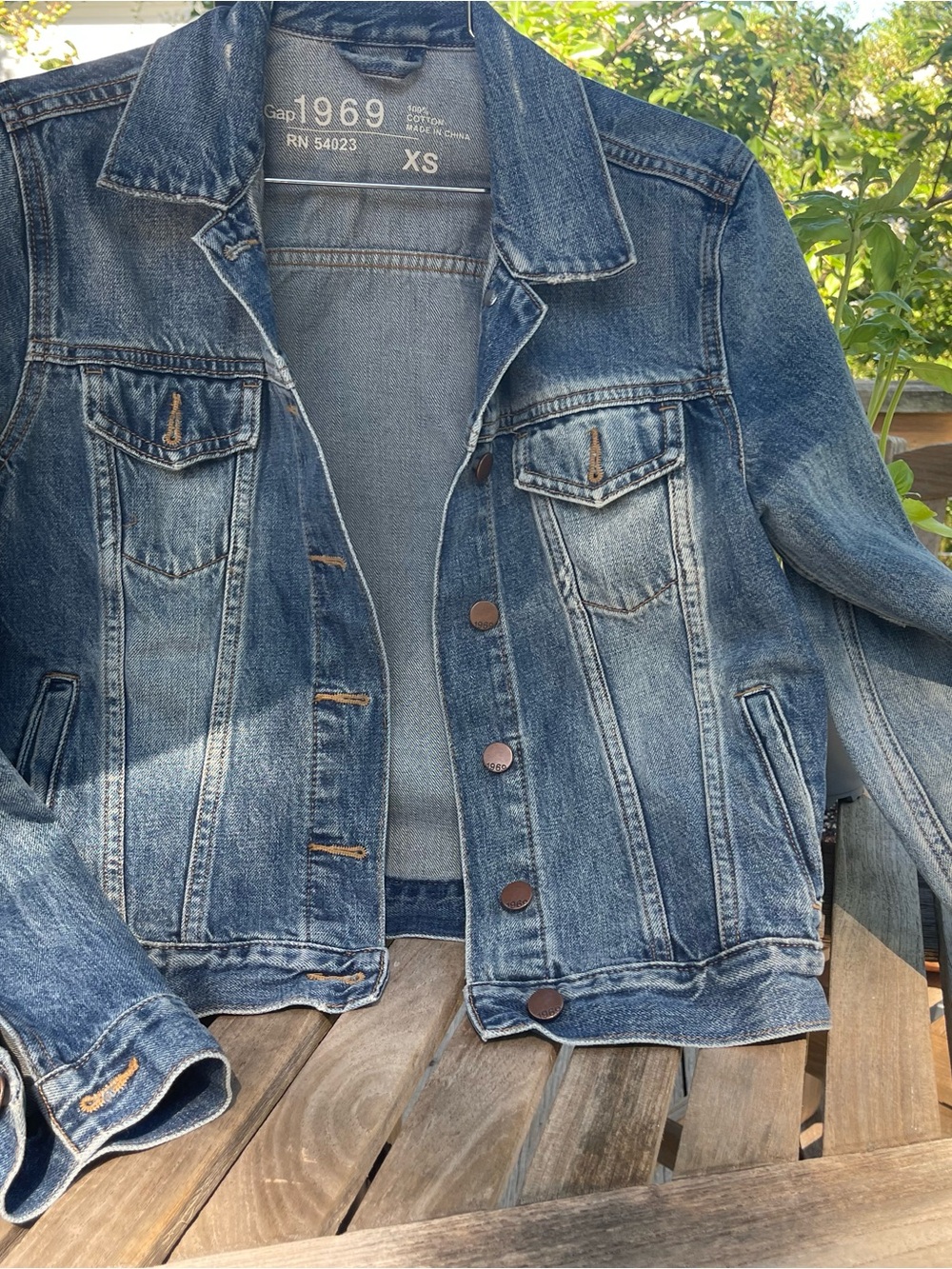 GAP Distressed Medium Blue Denim Jacket